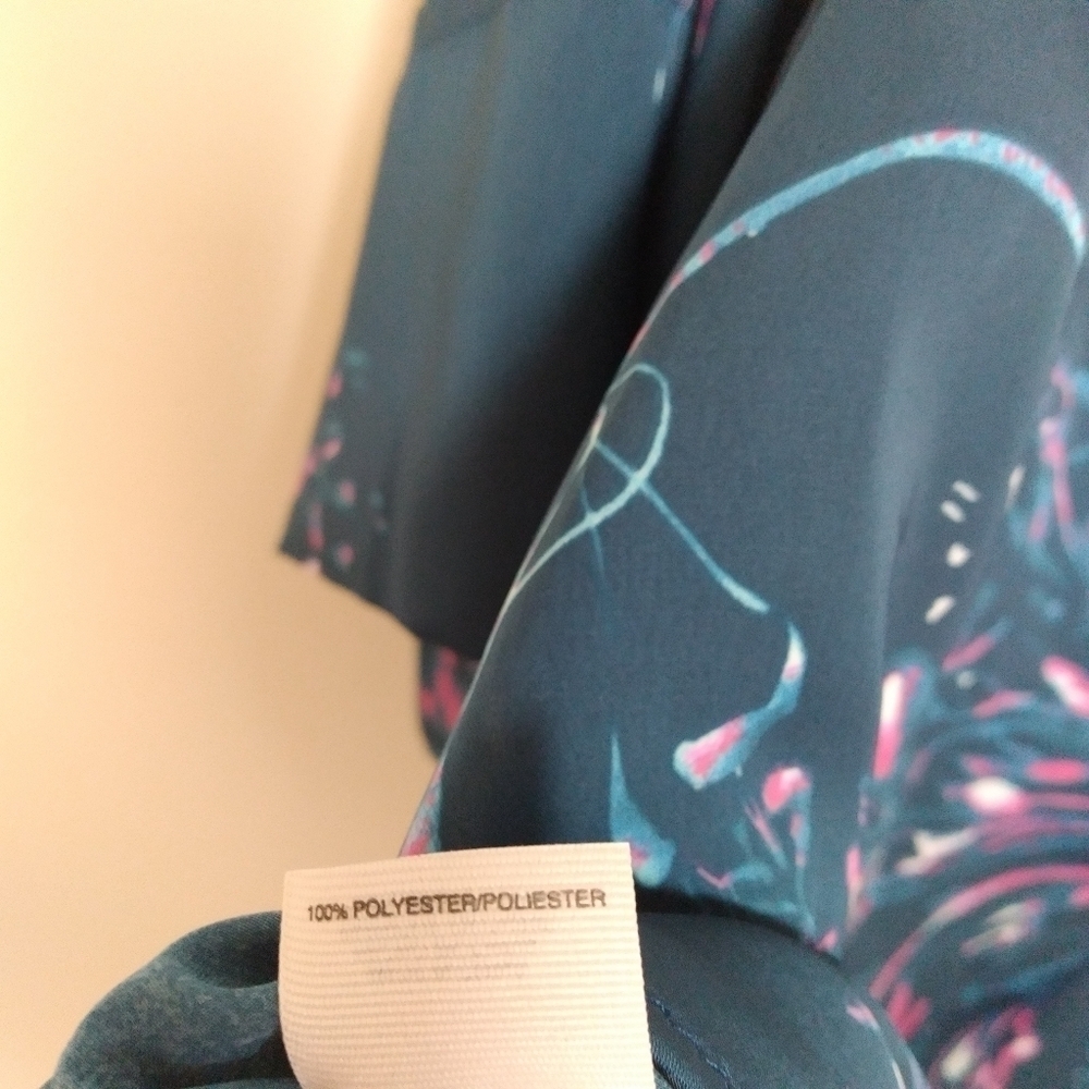 Rachel Rachel Roy Shirred Printed Teal Off the Shoulder Blouse Size Large - Picture 9 of 9